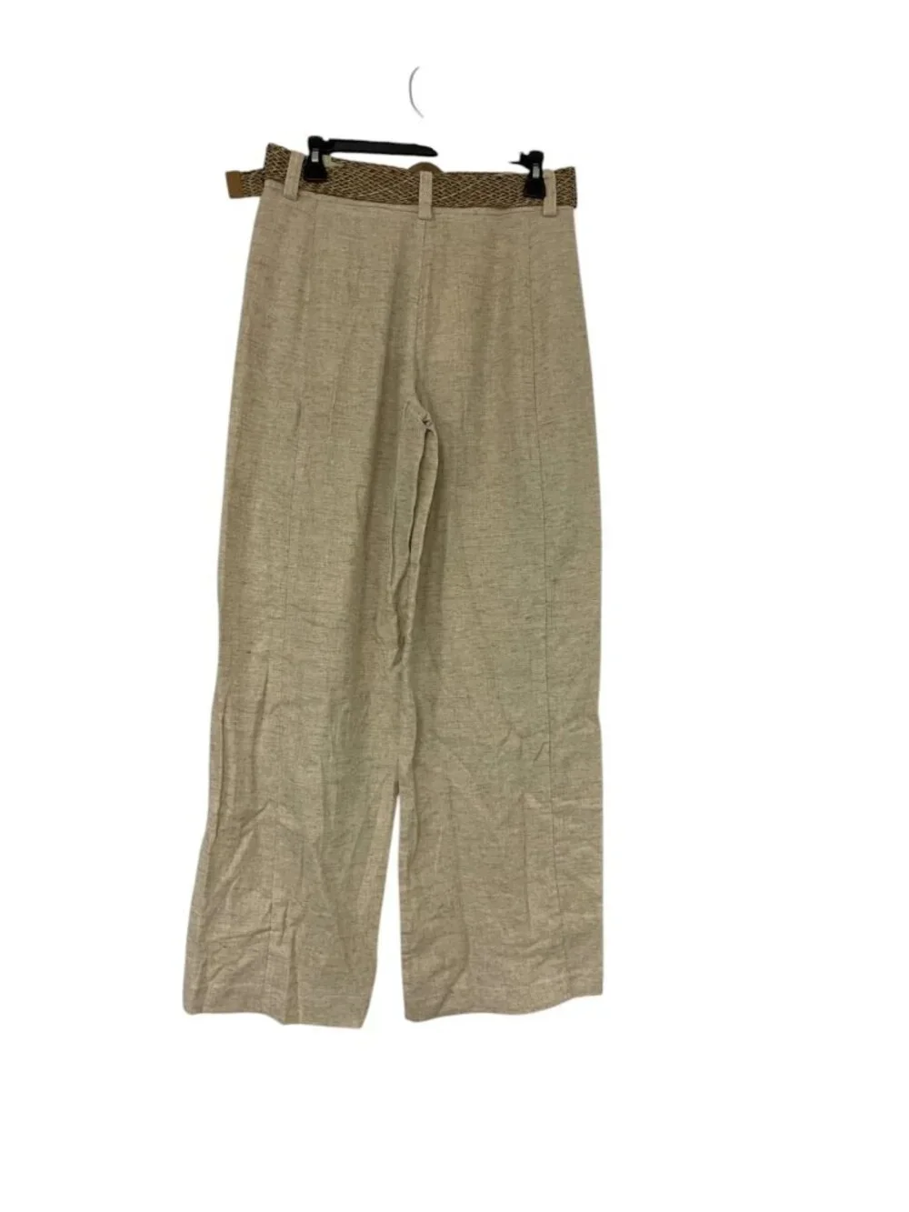 Zara Womens Pants Medium Beige Linen Woven Belted Wide Leg Trousers 3046/084 NWT